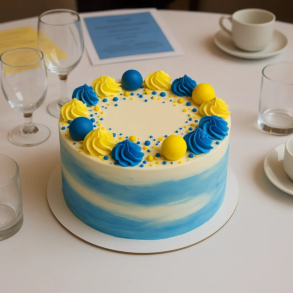 Round Blue and White Cake