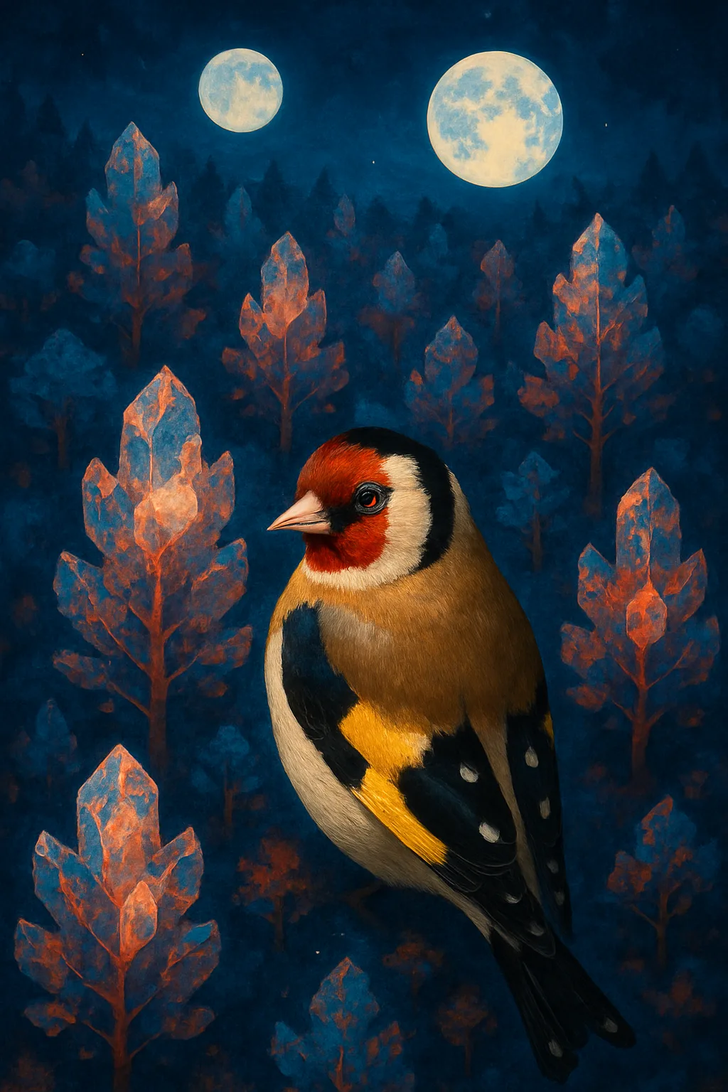 Single Goldfinch—its Vivid Crimson Red Face Mask