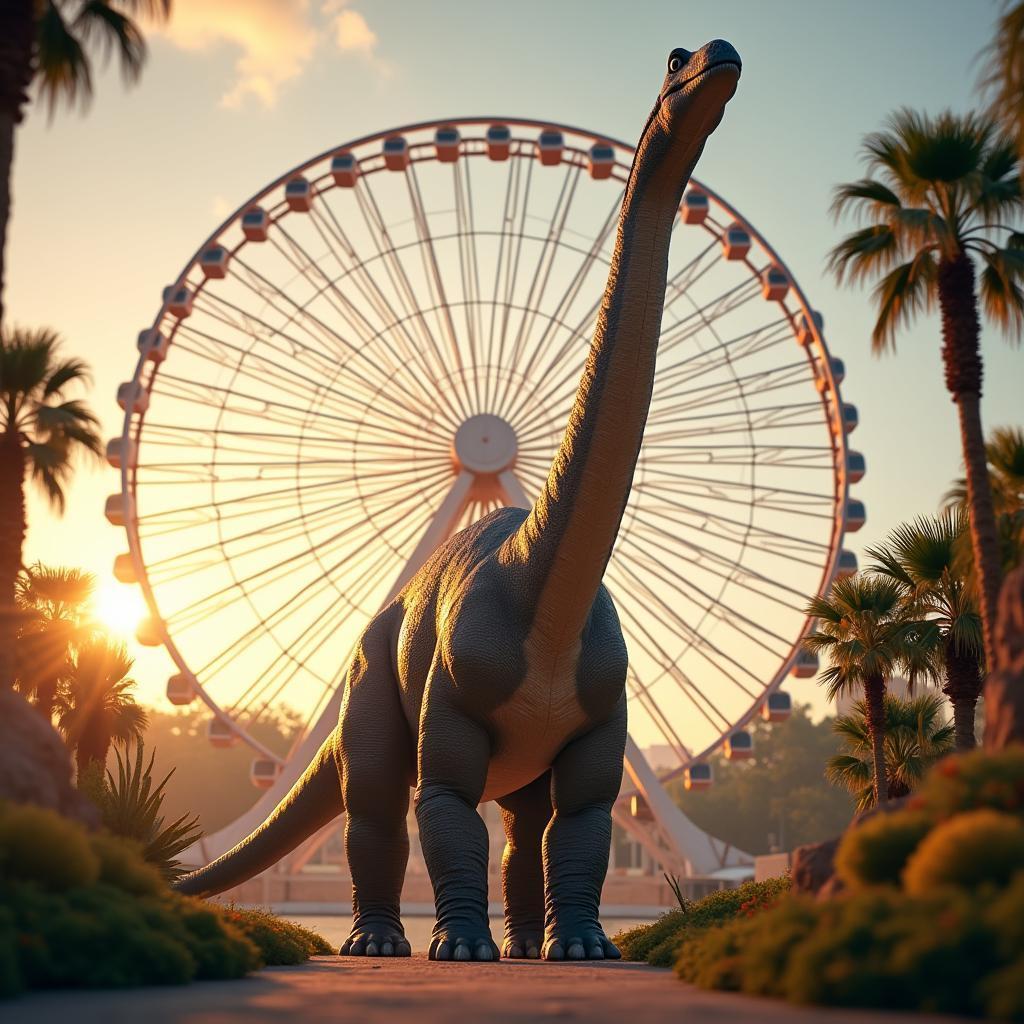 Diplodocus Meets the Millennium Wheel at Golden Hour