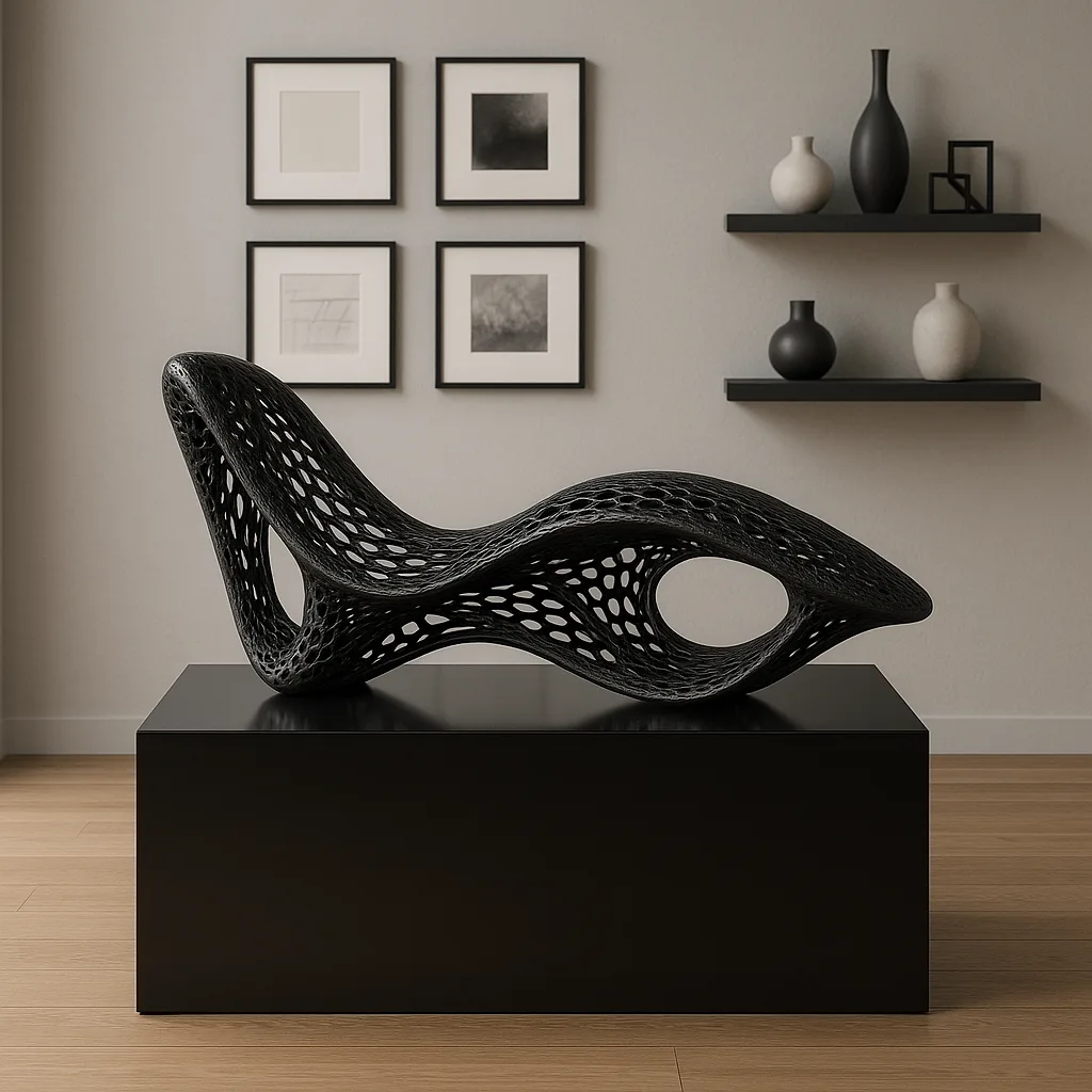Modern Interior Setting Highlights a Glossy Black Pedestal