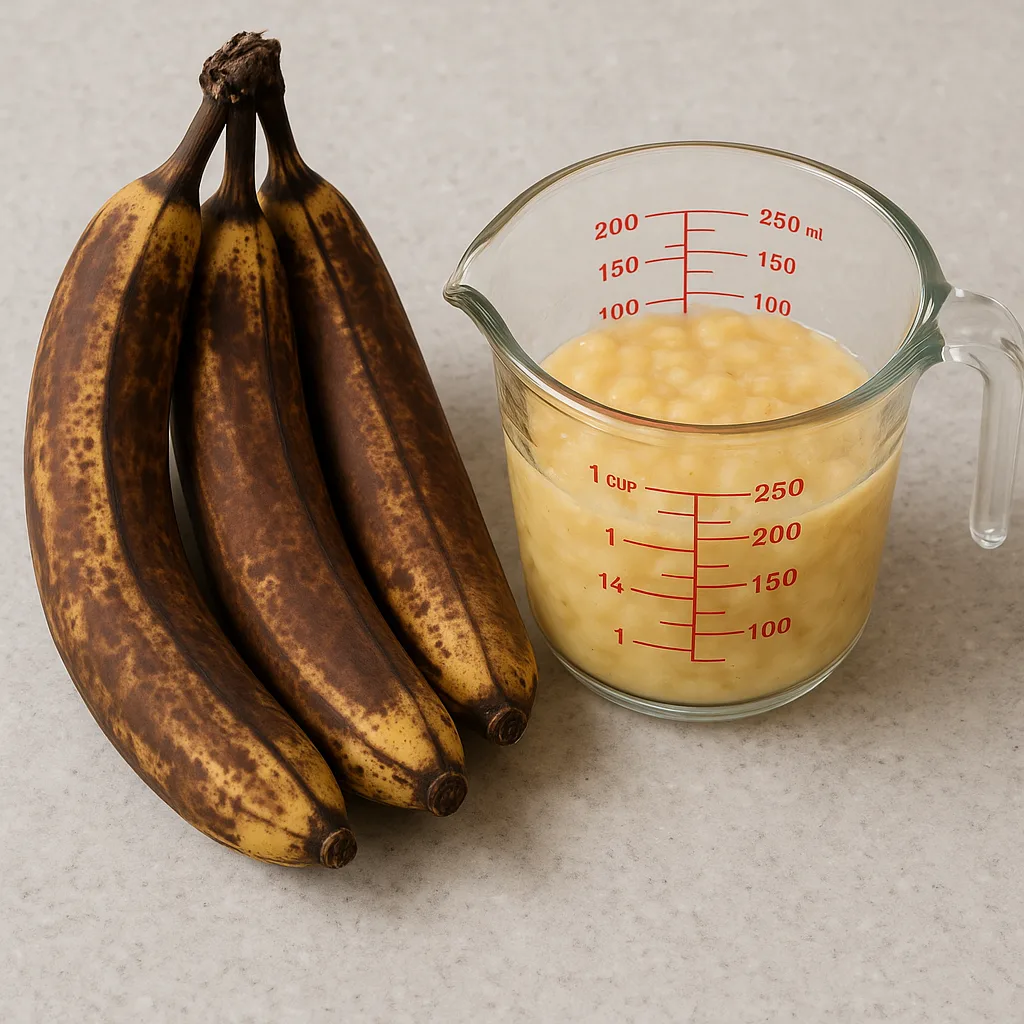 Overripe Bananas on a Countertop Beside a Measuring Cup