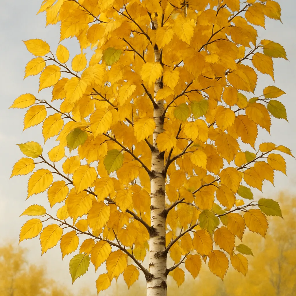 Birch Tree Showcasing Predominantly Golden-yellow Leaves