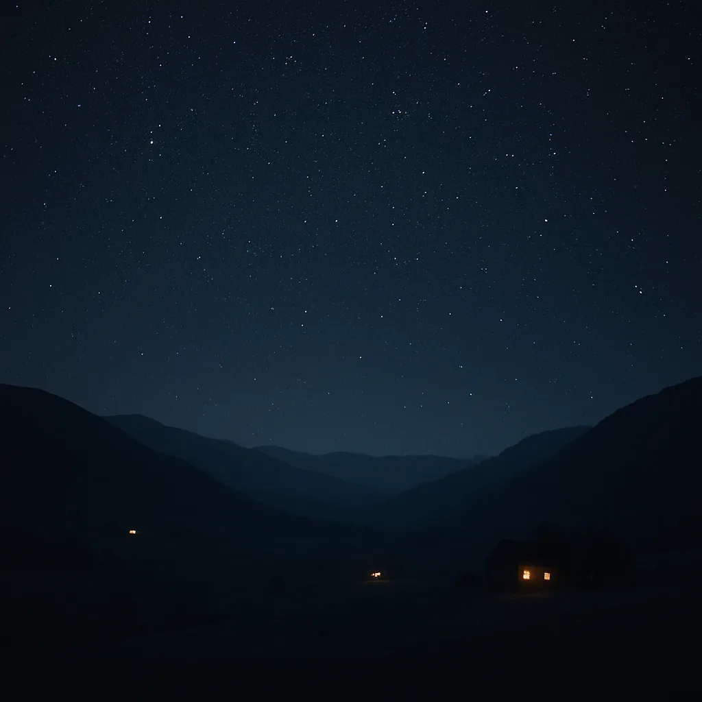 Few Distant Lights from Isolated Farmhouses Twinkle Across a Vast