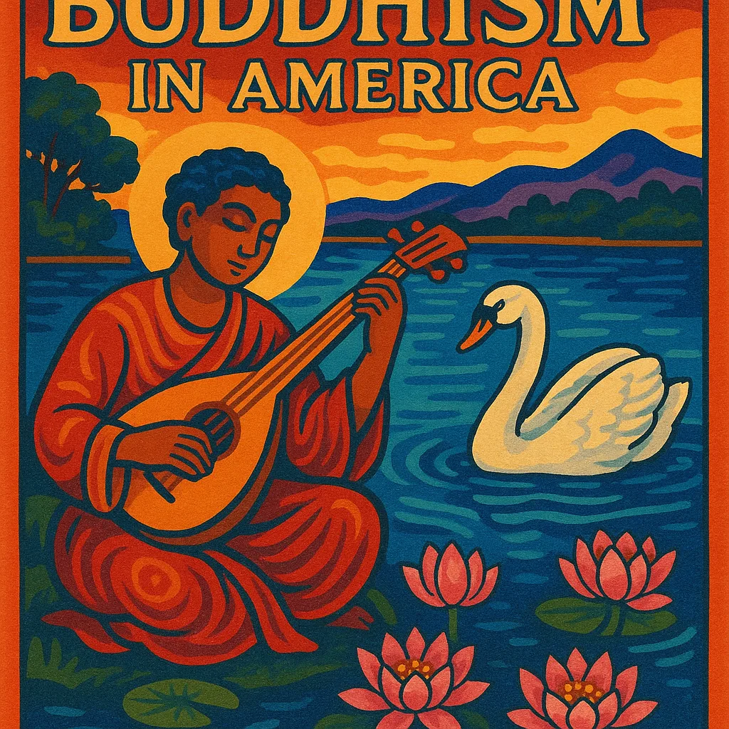Vibrant Depiction of a Figure Playing a Lute Next