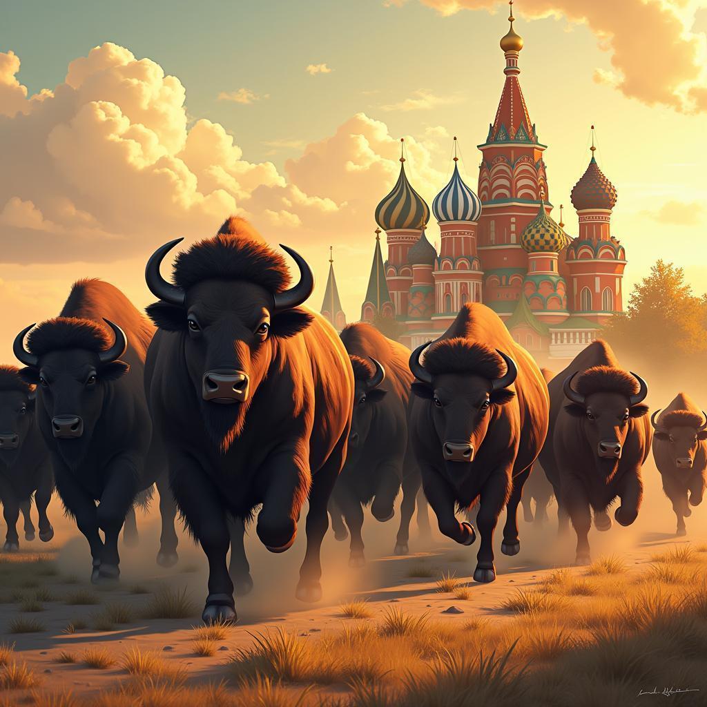 Buffalo Herd Stampedes Past the Kremlin in Anime