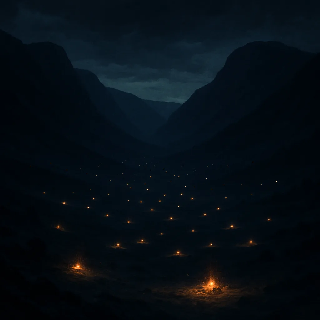 Numerous Distant Campfires Twinkle Like Fallen Stars Across a Vast
