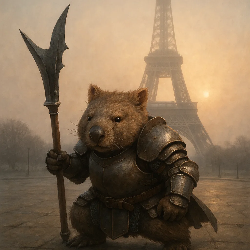 Heavily-armored Wombat Holding a Glaive Stands Guard in Front