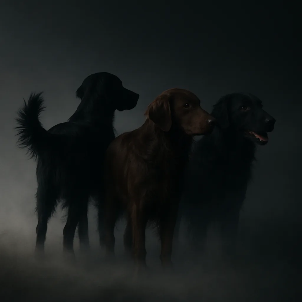 Three Flat-coated Retrievers—one an Athletic