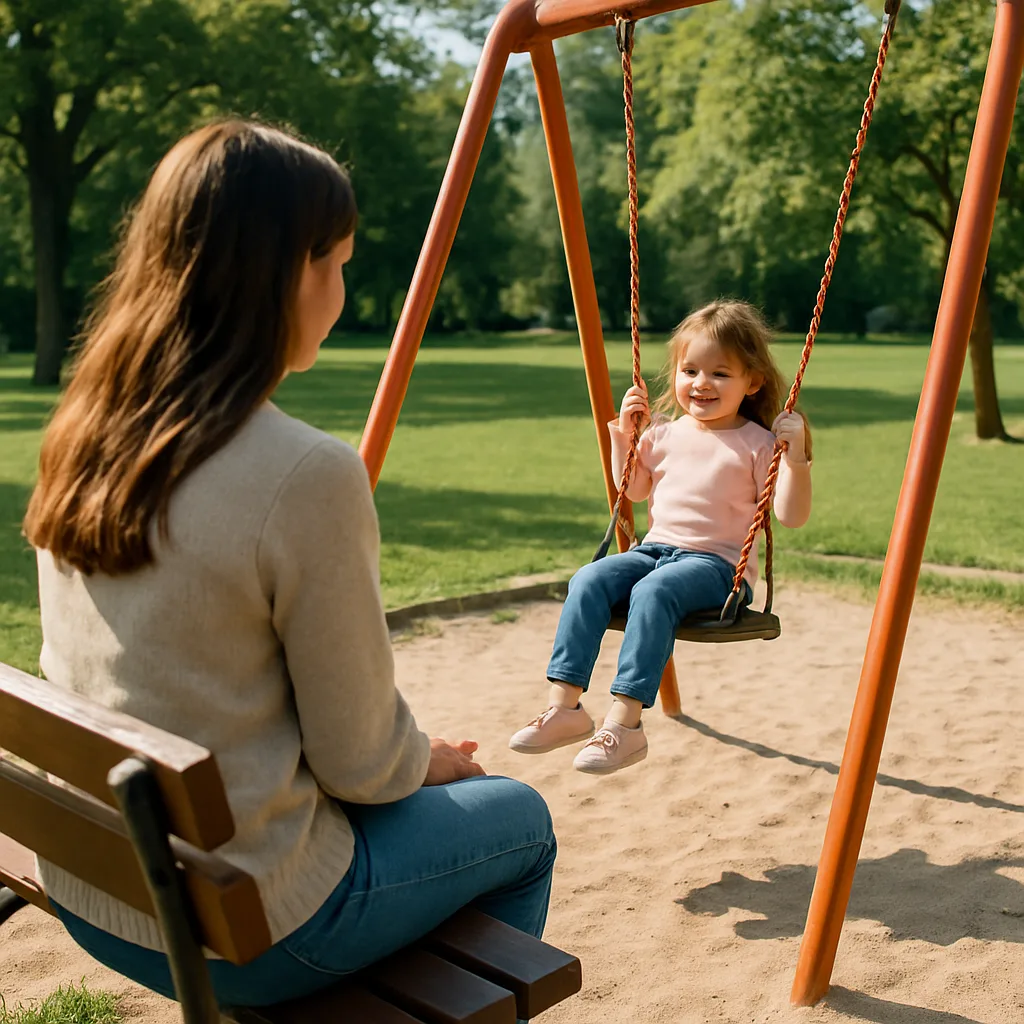 Woman Is Seated on a Bench