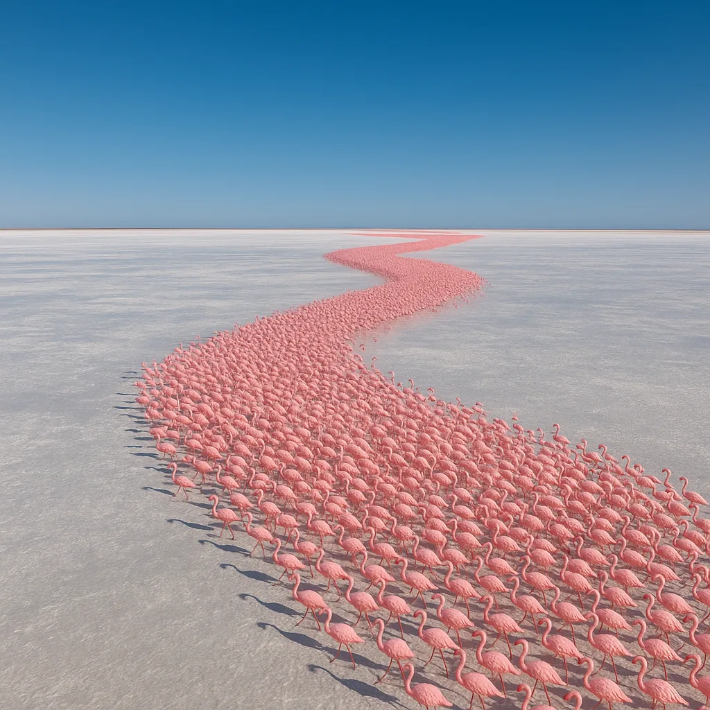 Thousands of Migrating Flamingos Form a Vibrant Pink Ribbon