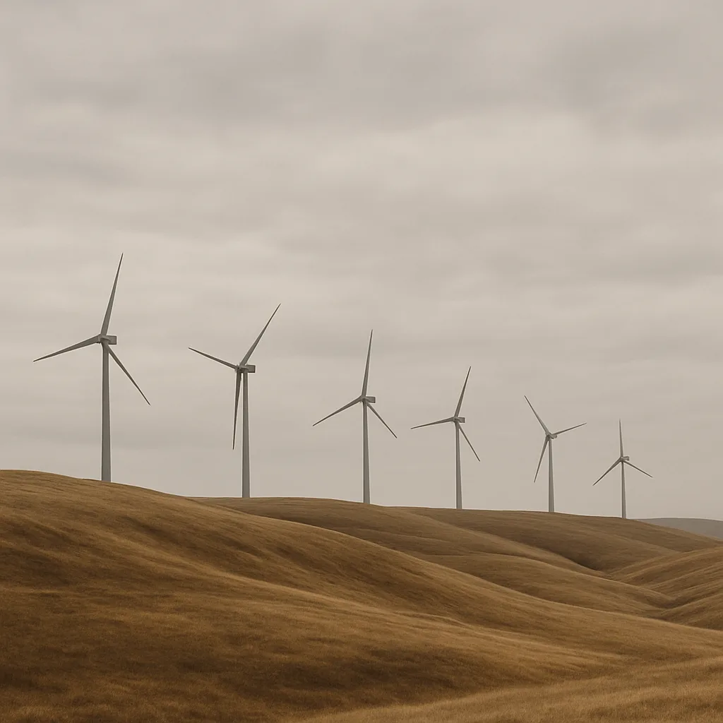 Sparse Line of Distant Wind Turbines Turns Slowly