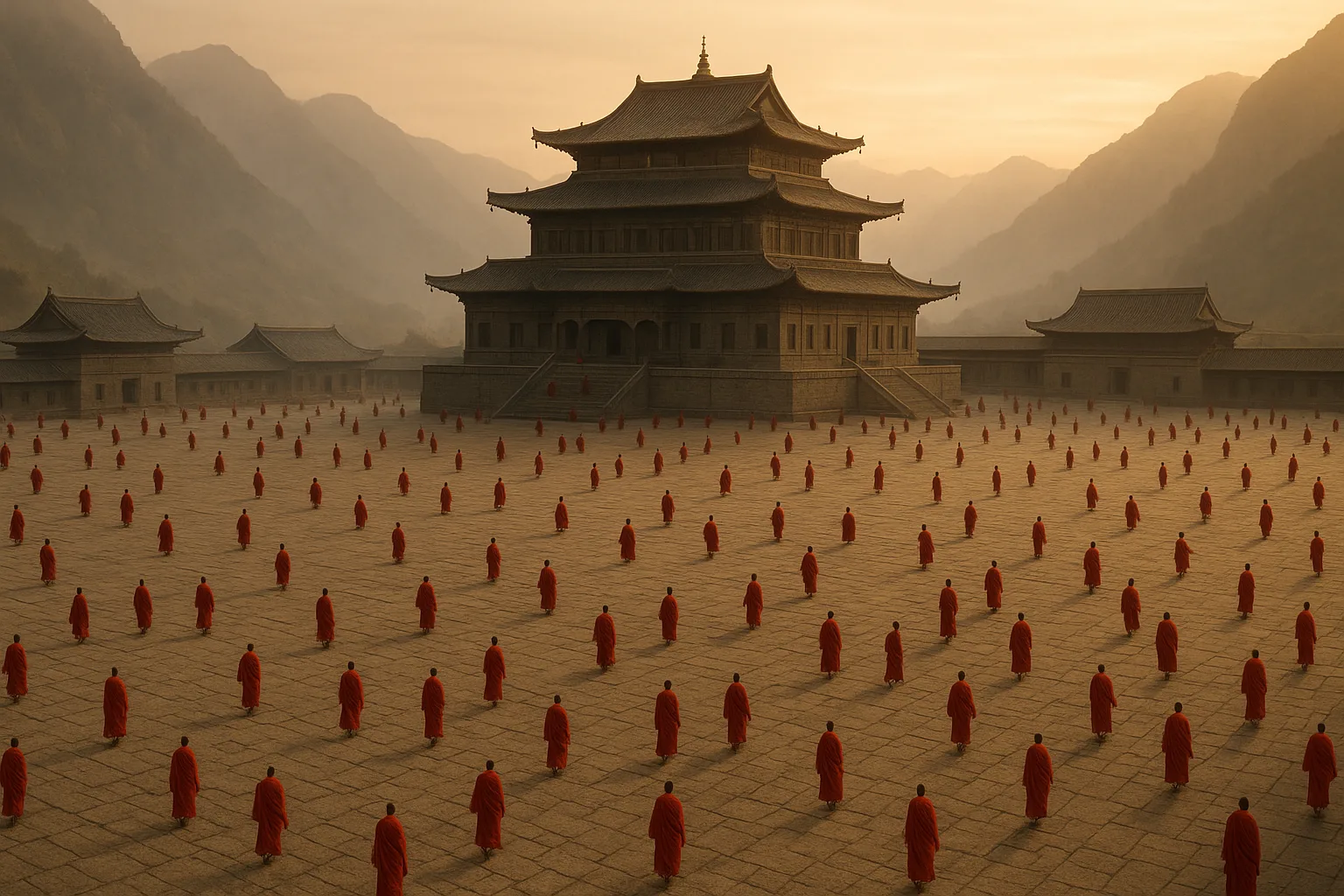 Countless Red-robed Monks Are Thinly
