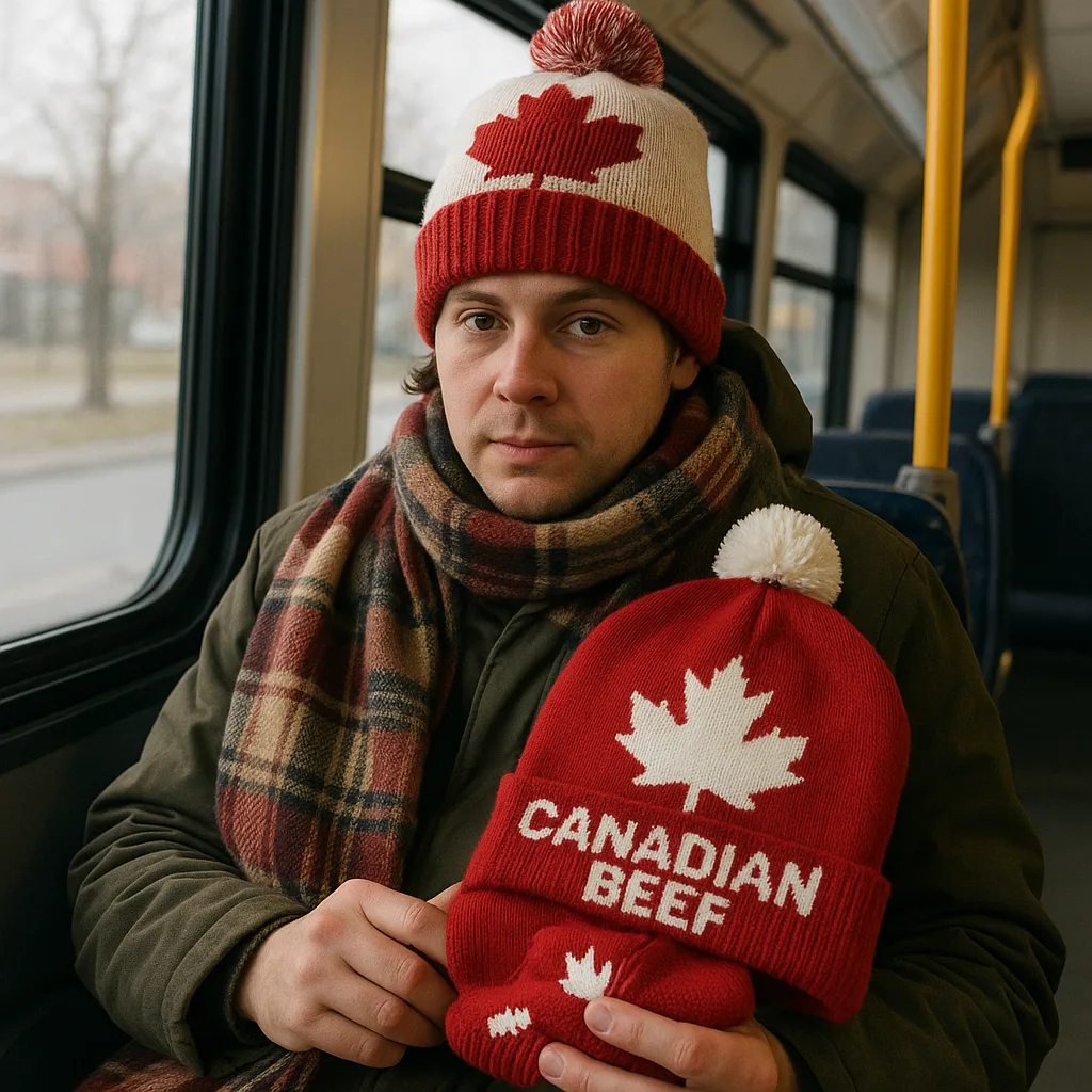Person on a Bus Wearing a Winter Hat