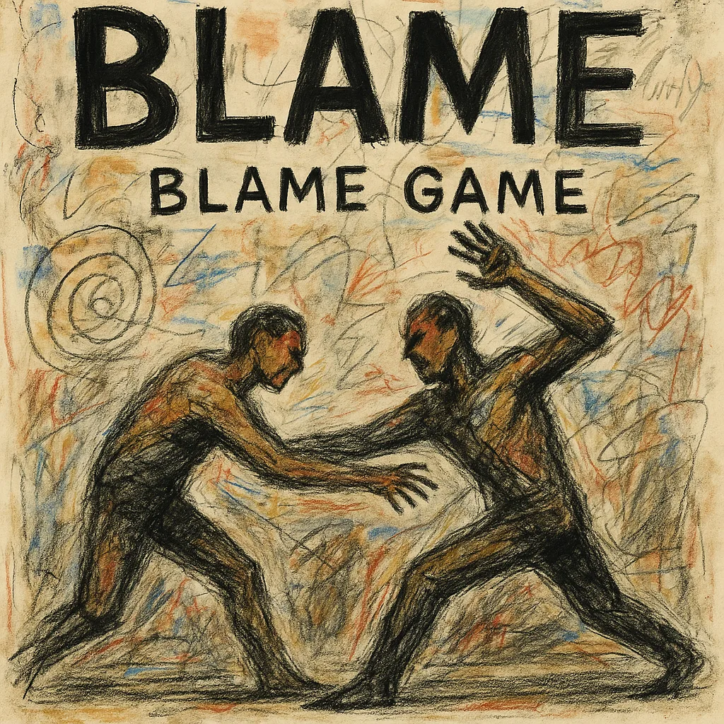 Mixed-media Artwork Titled "Blame Game" Featuring Abstract Drawings