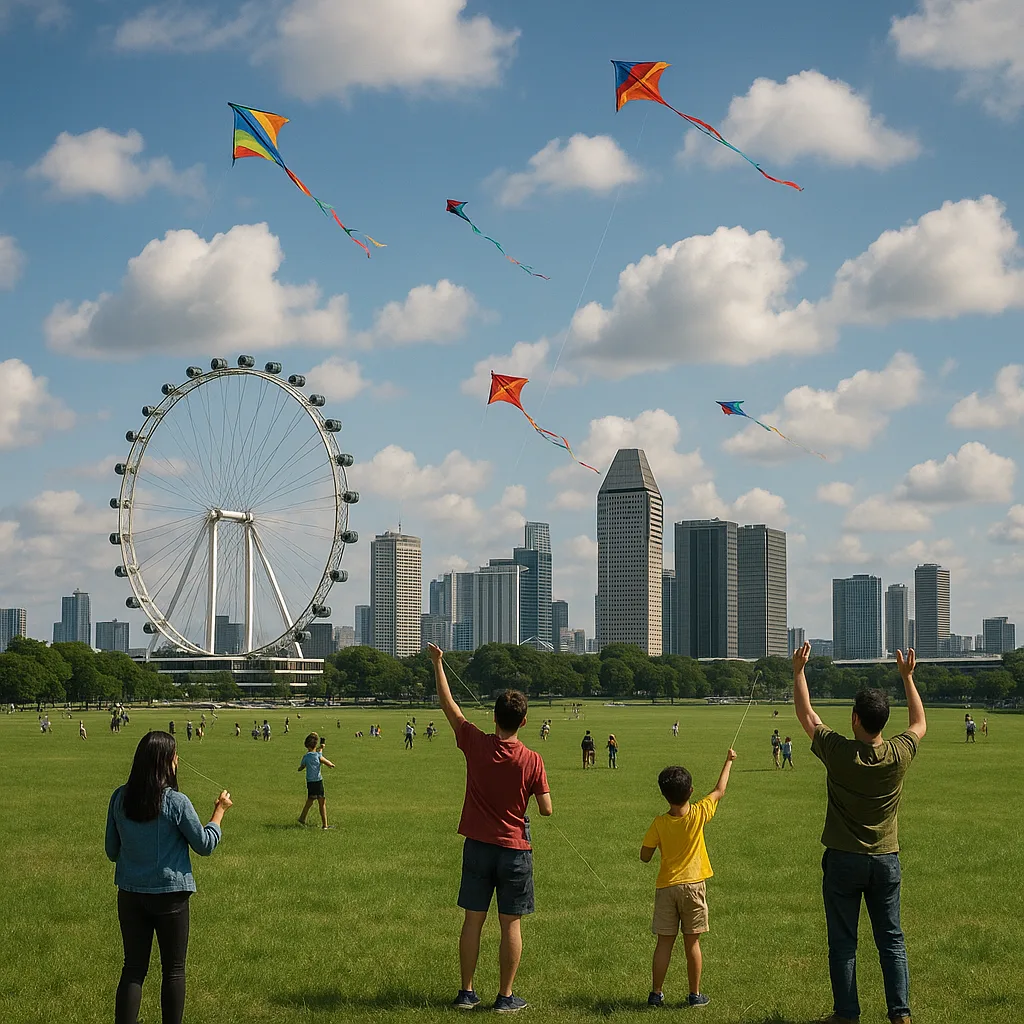 City Skyline Featuring a Large Ferris Wheel in the Background