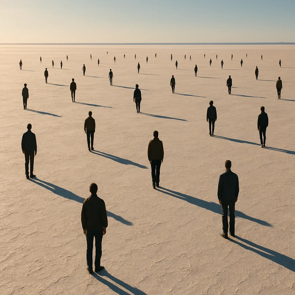 Many Distant Figures Are Sparsely Scattered Across a Vast