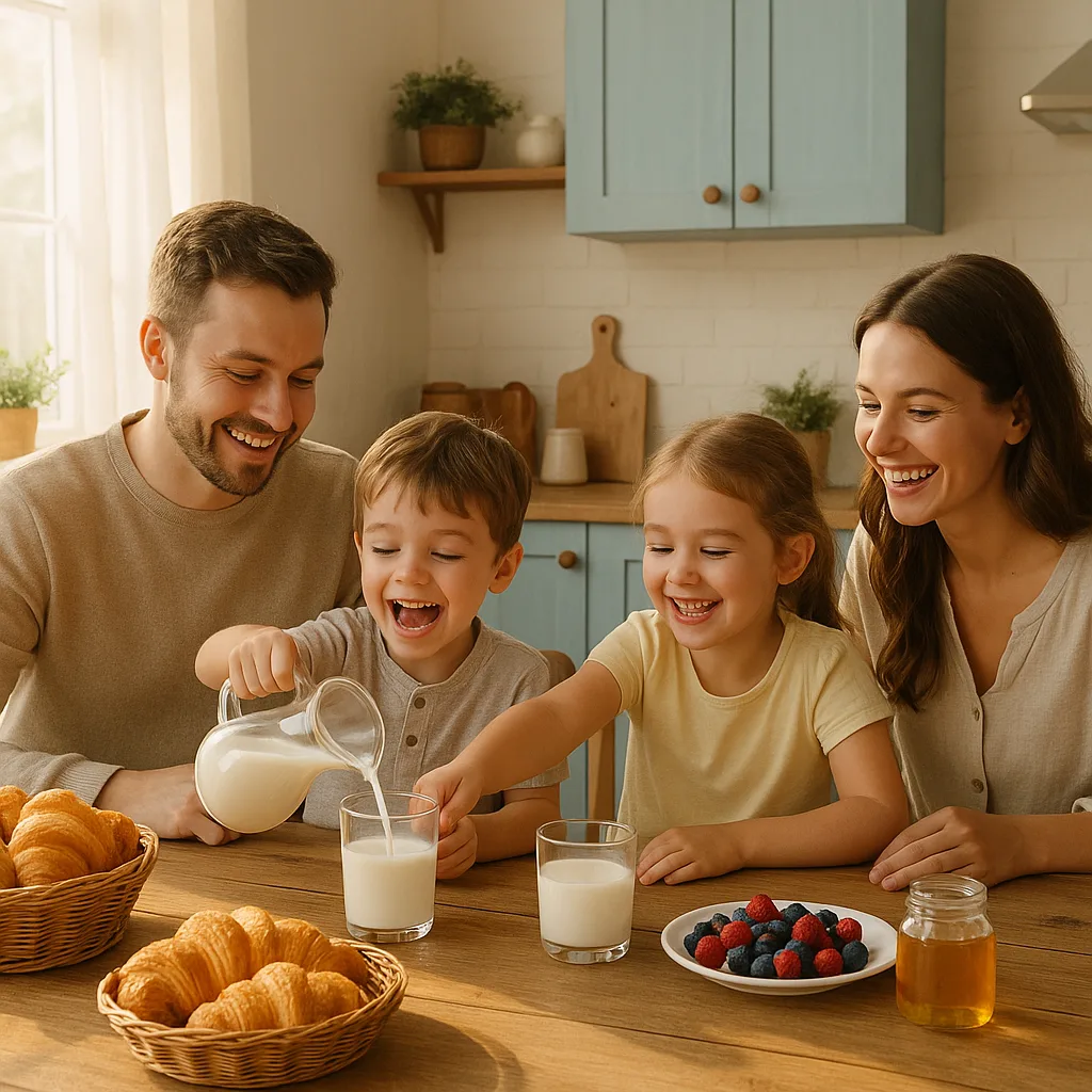 Cheerful Family of Four Sits