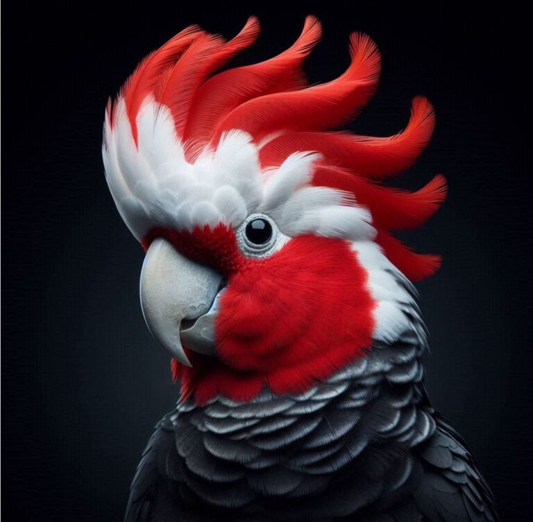 Gang-gang Cockatoo with Scarlet Head on Black