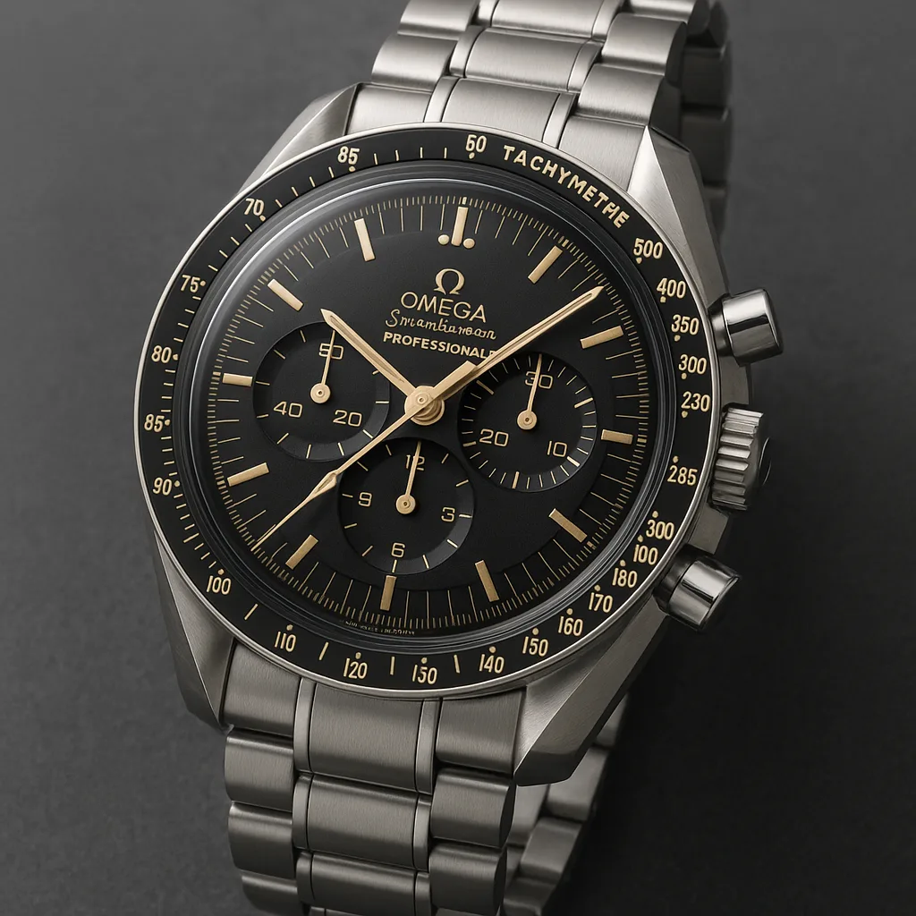 Stainless Steel Omega Speedmaster Professional Watch with a Black Dial