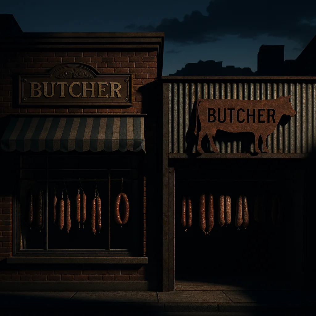 Two Distinct Butcher Shops Are Dramatically Defined by Cool Color