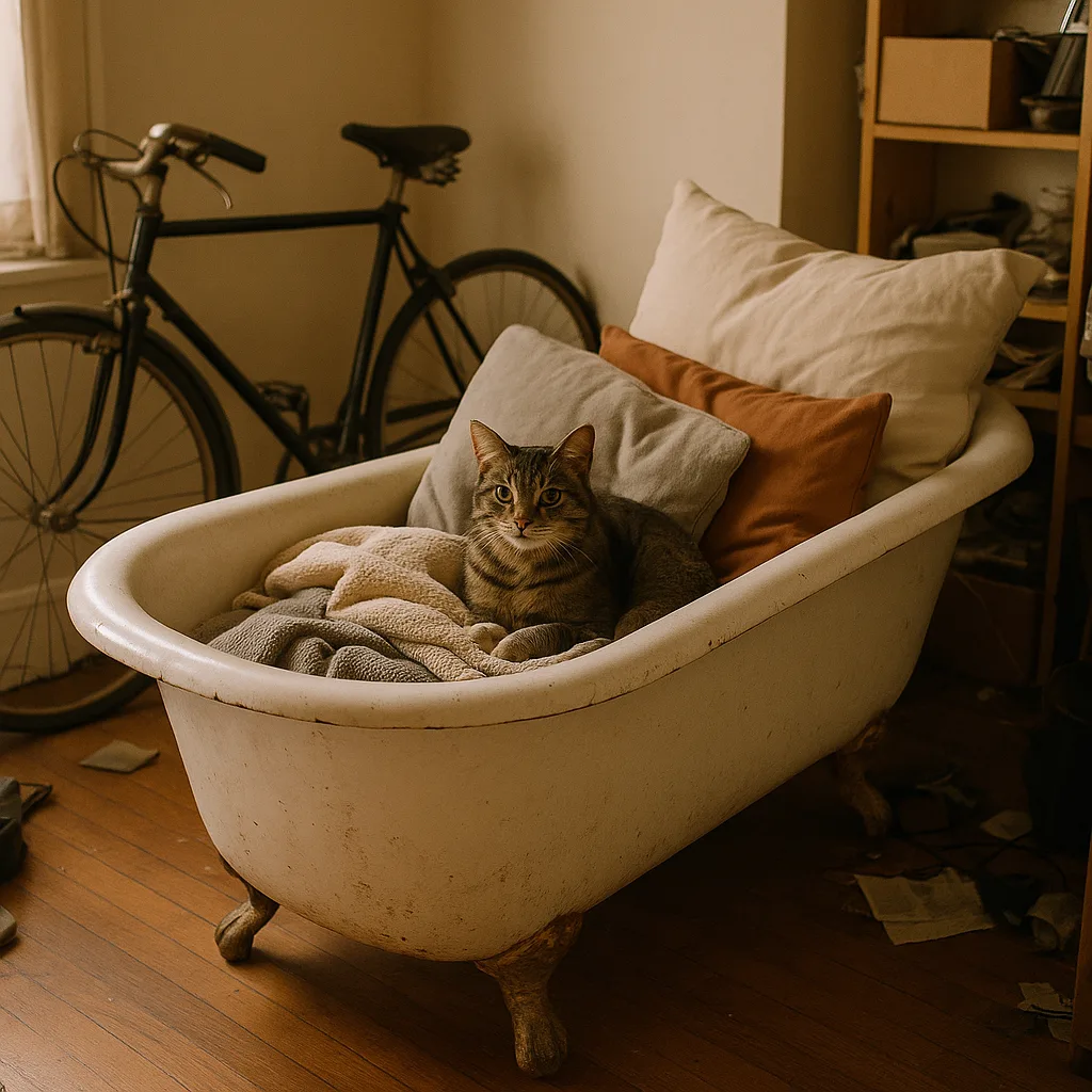 Vintage Clawfoot Bathtub Filled with Pillows