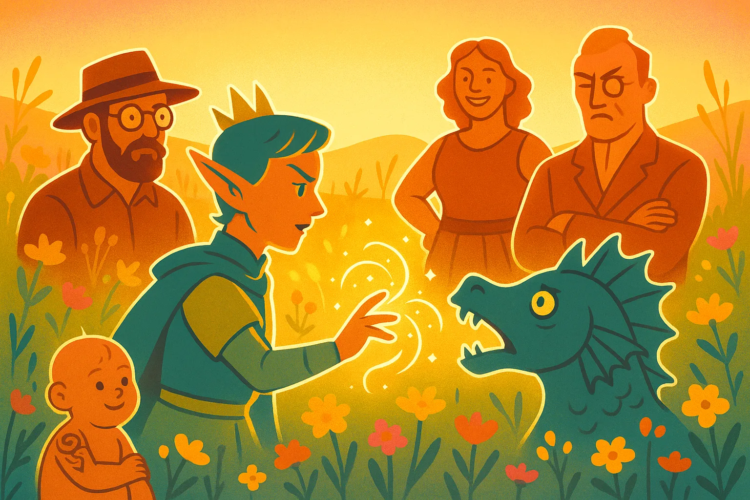 Within a Vibrant Wildflower Meadow Depicted in Flat