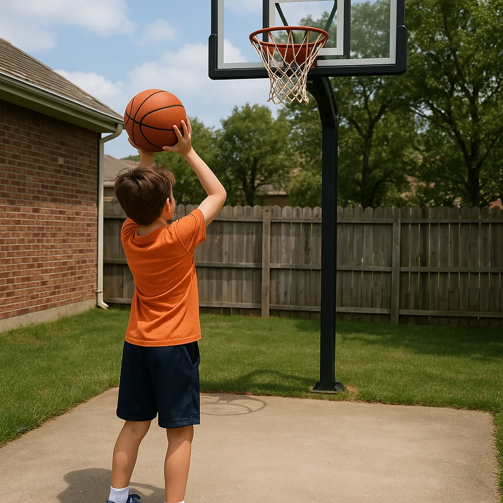Boy Is Working on His Basketball Shooting Skills Close