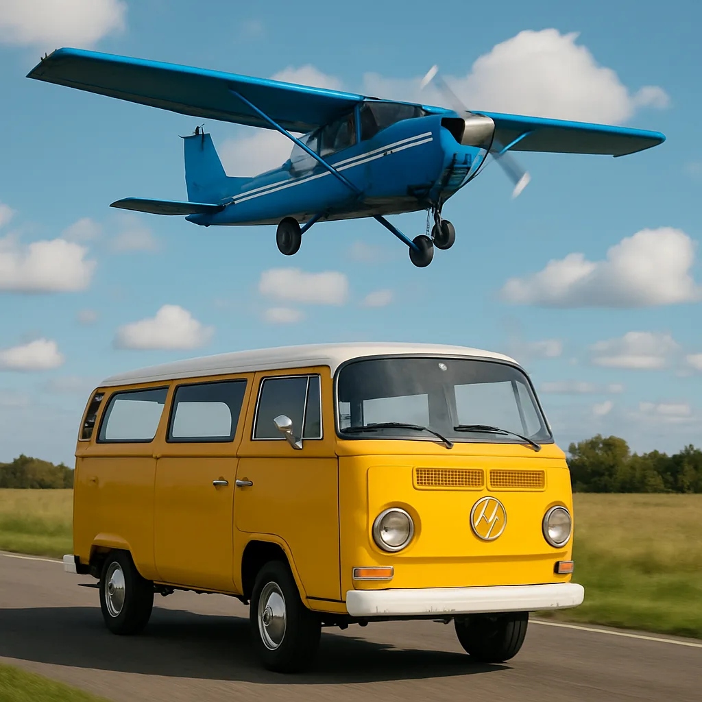 Scene with a Yellow Van on the Ground
