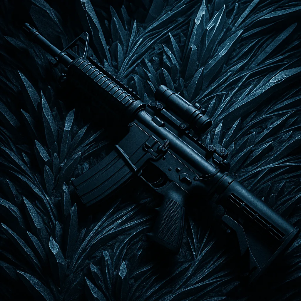 Pristine Assault Rifle Lies on Monochromatic Alien Crystals