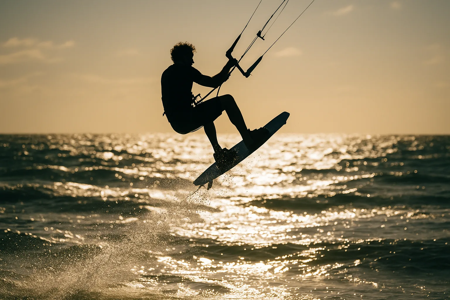 Kiteboarder Is Performing a Jump over the Ocean