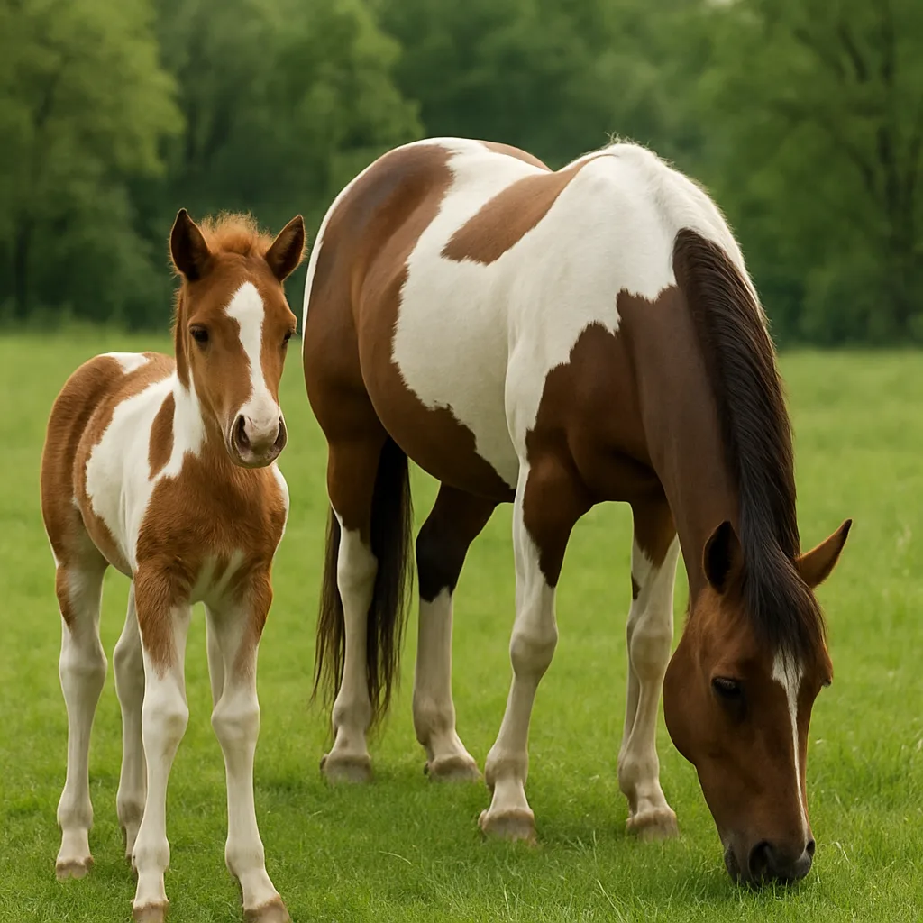 Brown and White Foal Stands