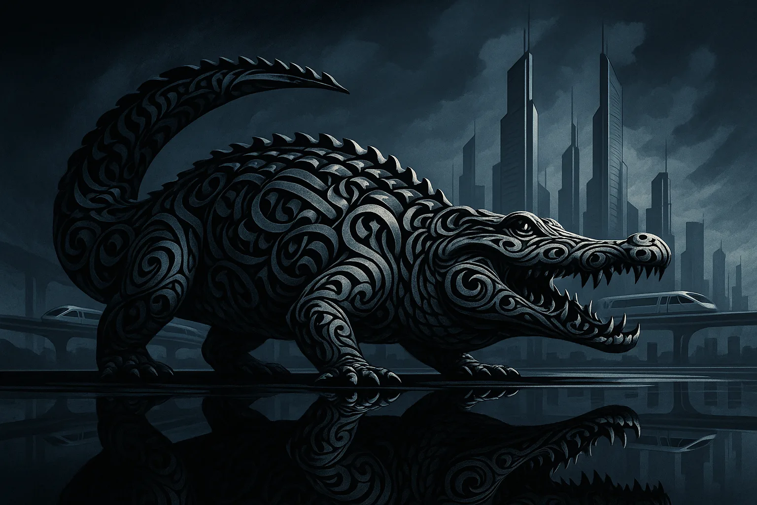 Massive Calligraphic African Crocodile in Profile