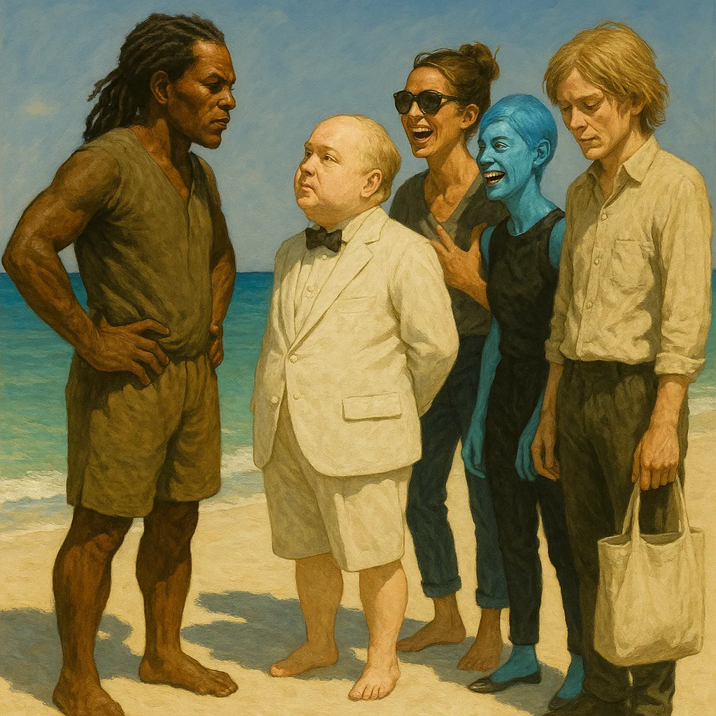 Dynamic Group of Five Interacts on a Tropical Beach