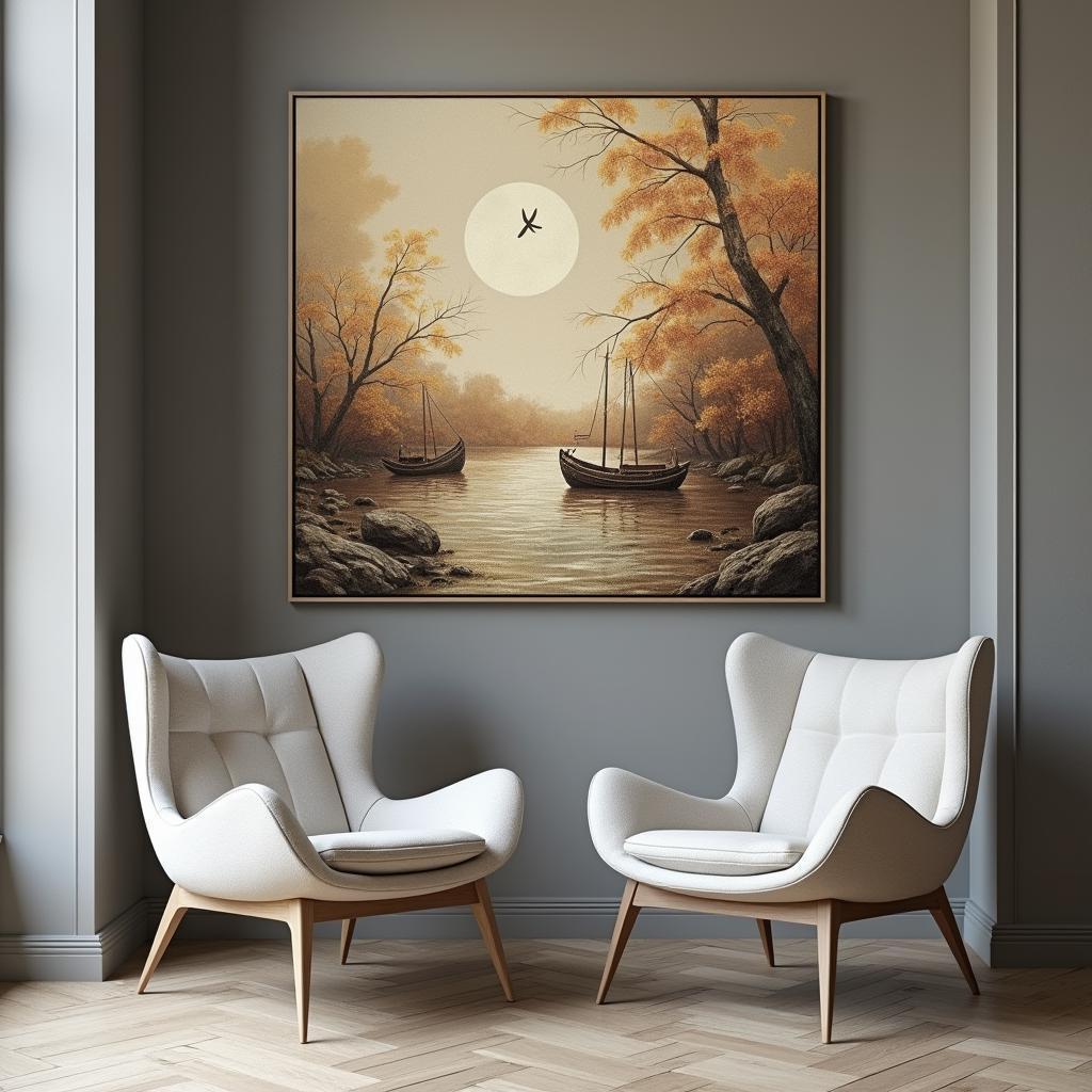 Modern Chairs Beside a Hyperreal 3D Painting
