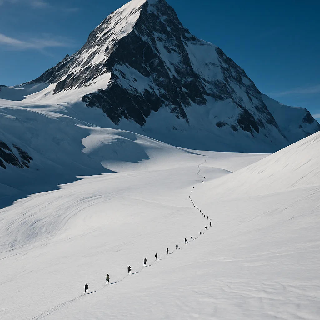 Several Distant Mountaineers