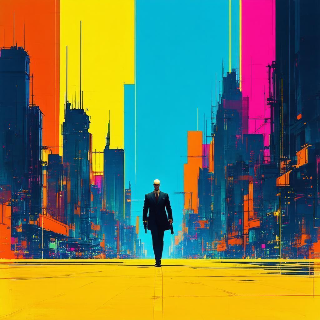 Hitman Stalking a Vibrant Futuristic City