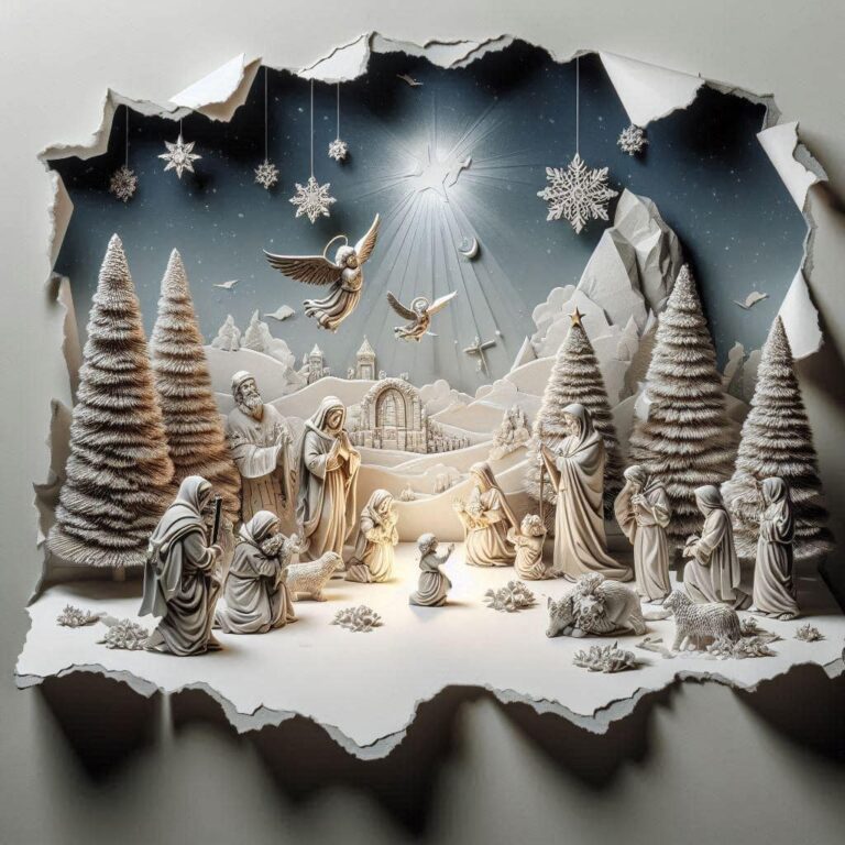 3D Ripped Paper Religious Christmas Scene