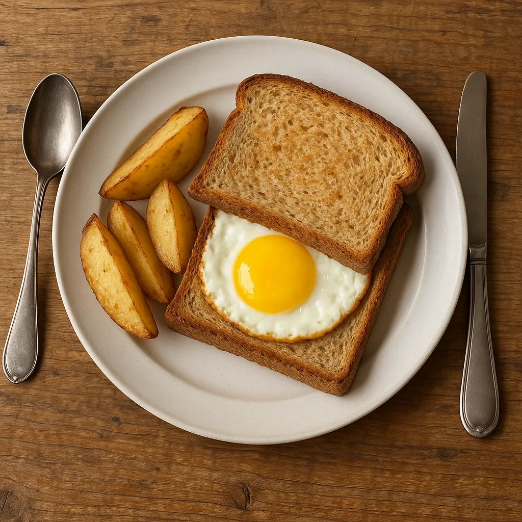 Simple Dish Sits on a White Porcelain Plate—an Egg Sandwich