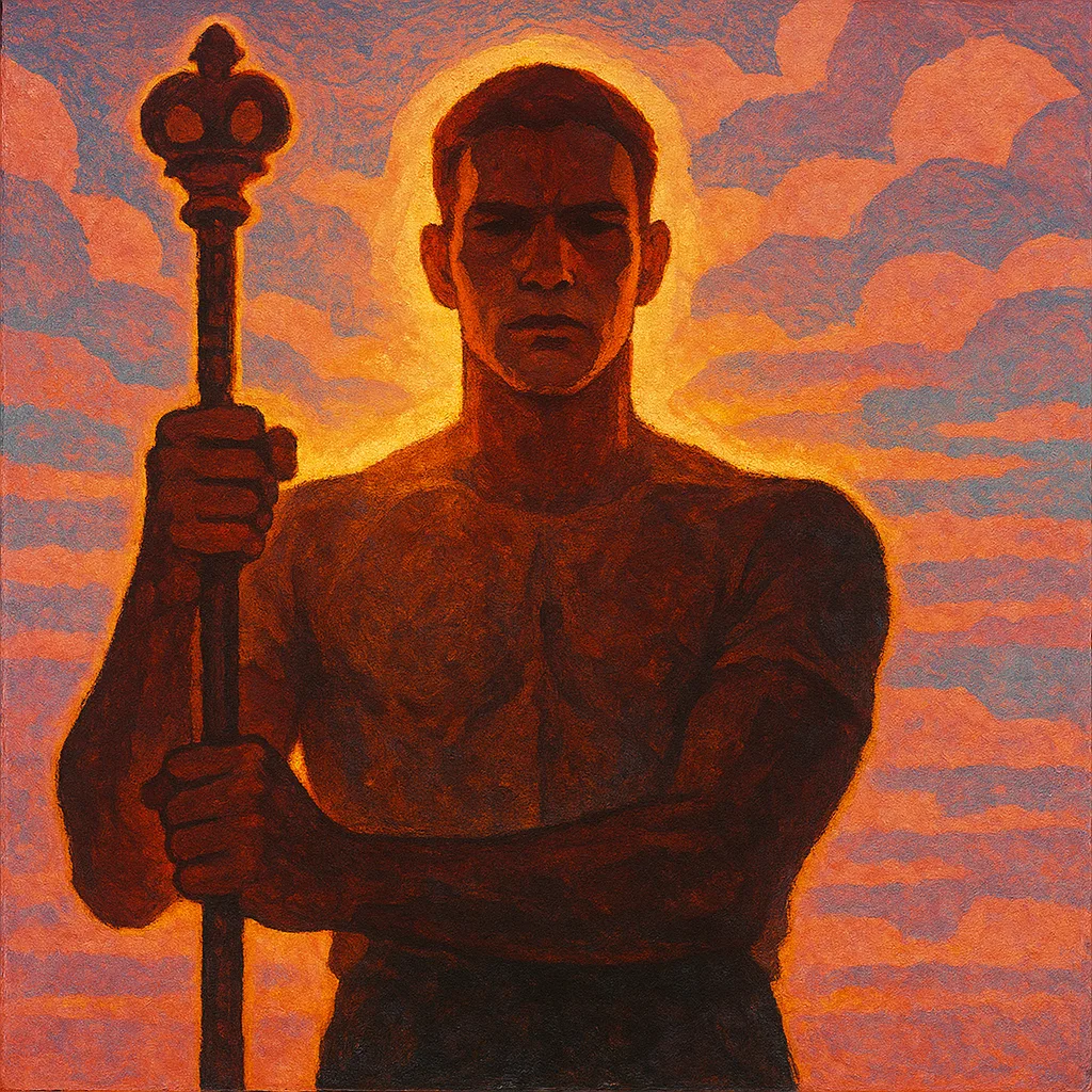 Ordinary Yet Athletic Individual Firmly Grips a Scepter