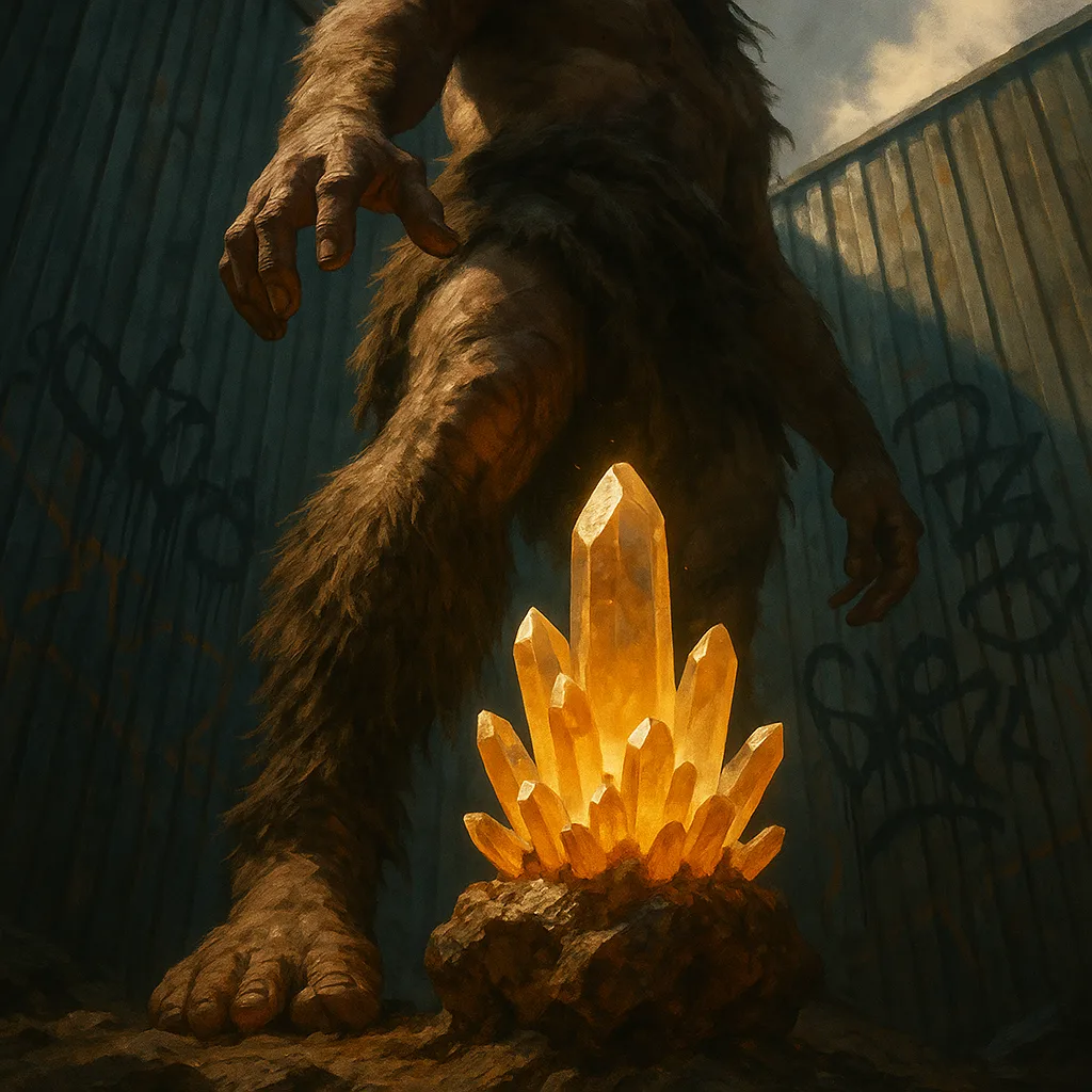 Prehistoric Figure’s Fur-clad Legs and Reaching Hand Hover
