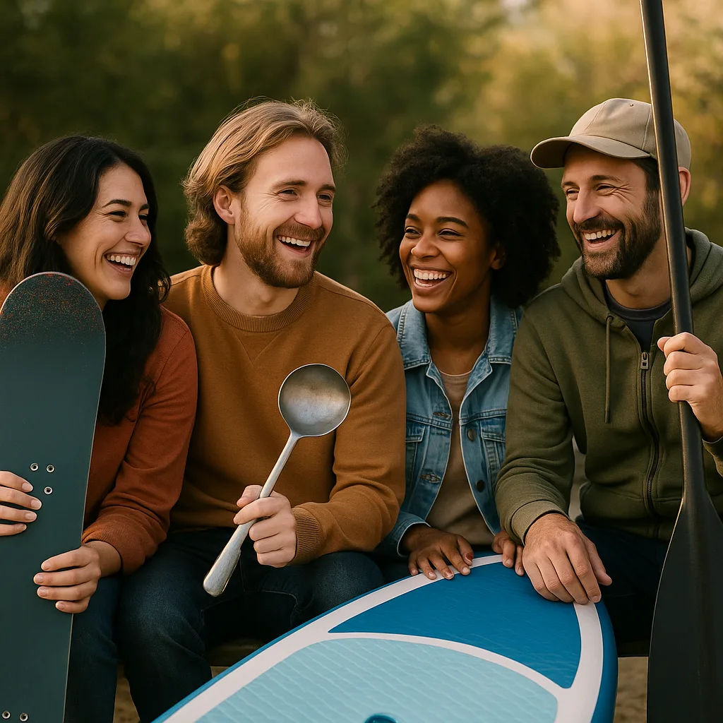 Cheerful Group of Friends Is Reminiscing and Sharing Stories
