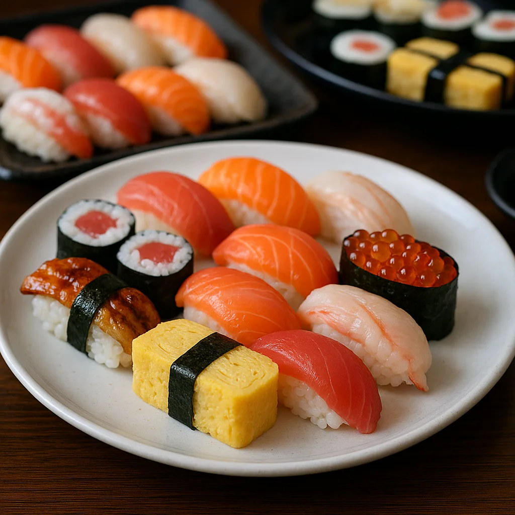 Detailed View of a Dish Featuring Various Types of Sushi
