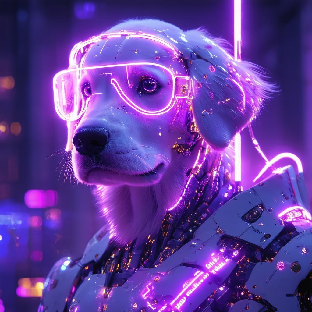 Neonpunk Golden Retriever With a Muscular Humanoid Body