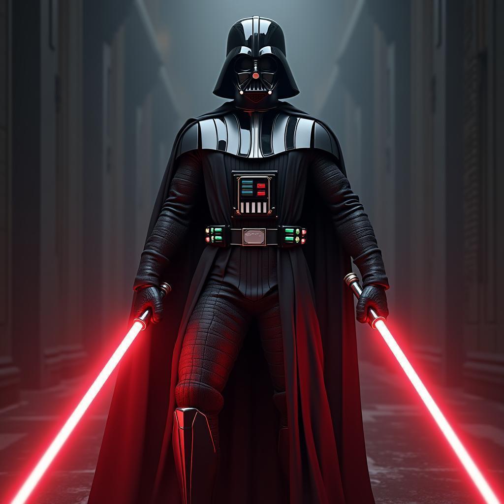 Darth Vader Wielding Dual Lightsabers in Cyberpunk