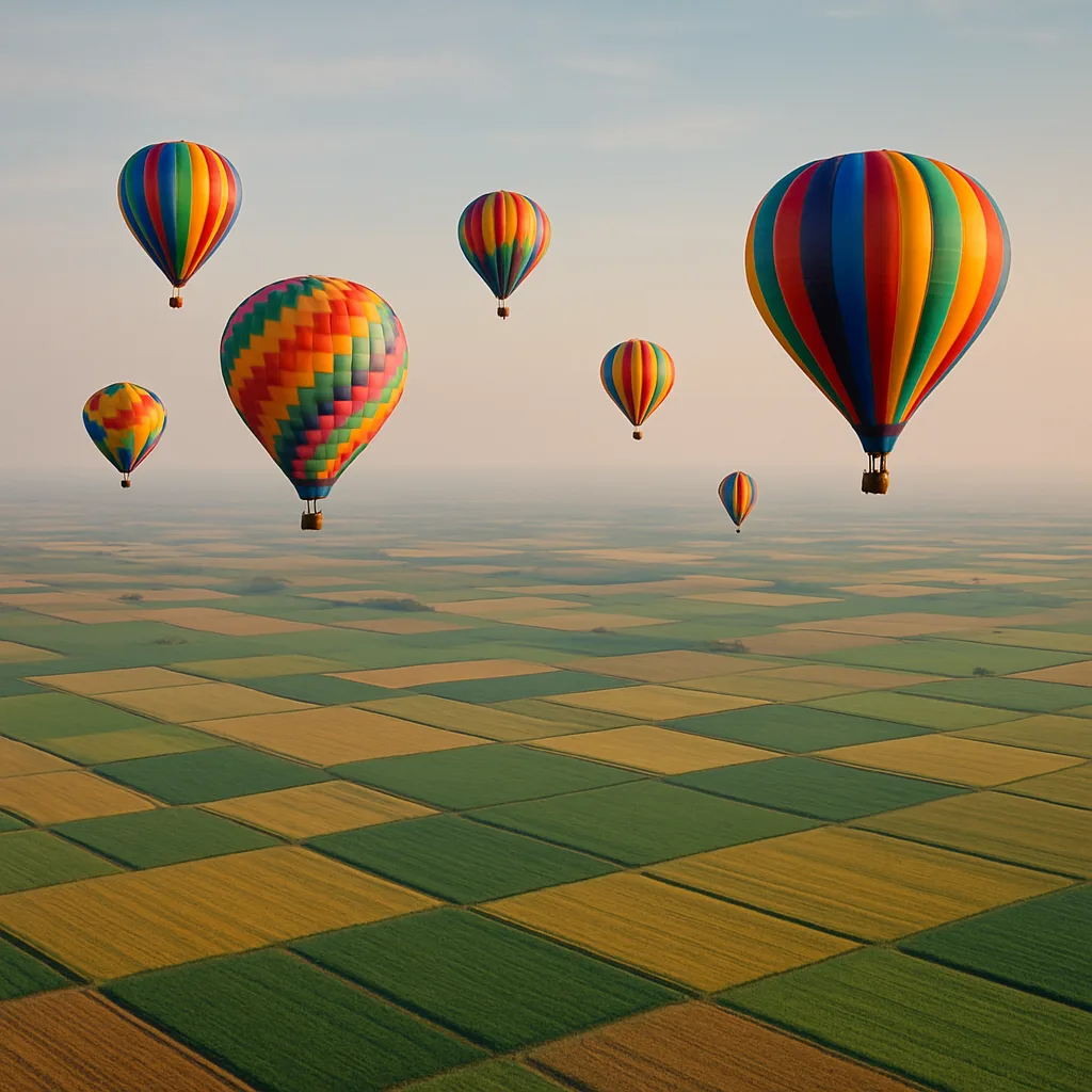 Handful of Brightly Colored Hot Air Balloons Drift Serenely