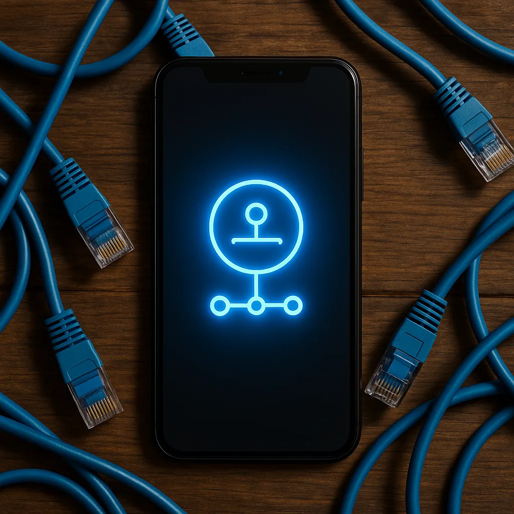 Smartphone with a Glowing Blue Icon Displayed on its Screen