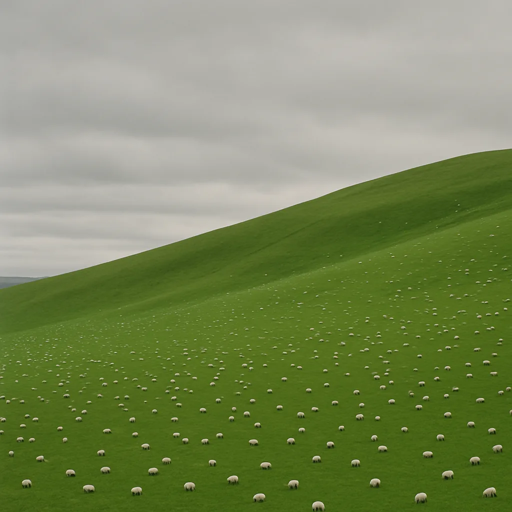 Myriad Tiny White Sheep Dot an Immense