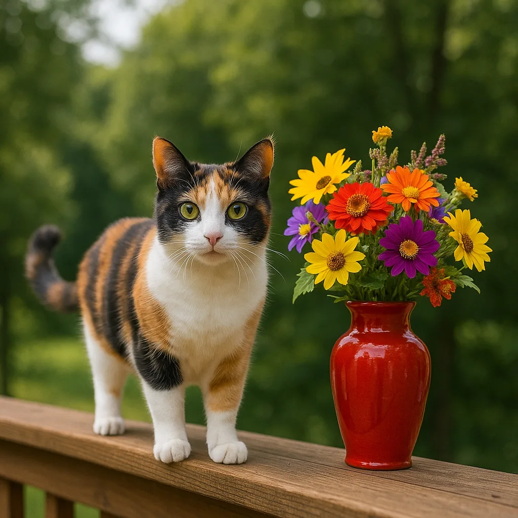 Calico Cat Standing on a Wooden