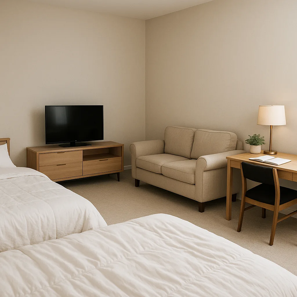 Tidy Bed Adorned with a Plush Duvet Stands