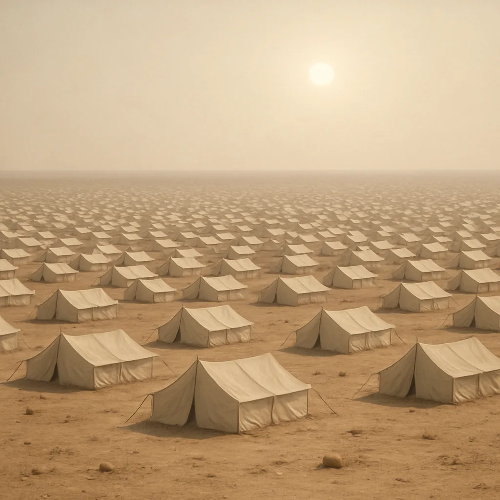 Countless Tiny White Tents of a Refugee Camp Stretch